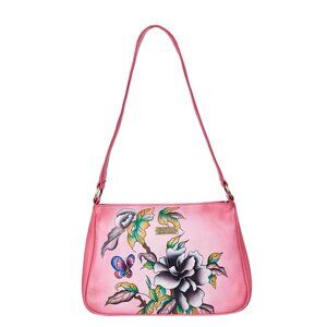 Hand-Painted Pink Genuine Leather Shoulder Tote Bag for Ladies